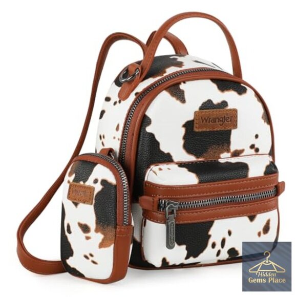 Mini Vegan Leather Backpack Purse with Wallet, Western Cow Print Design main image 4